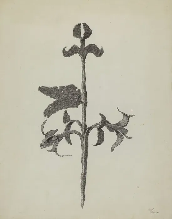 Framed Print : Wrought Iron Weather Vane, c. 1937. Creator: Hugh Clarke Framed Print : Wrought Iron Weather Vane, c. 1937. Creator: Hugh Clarke