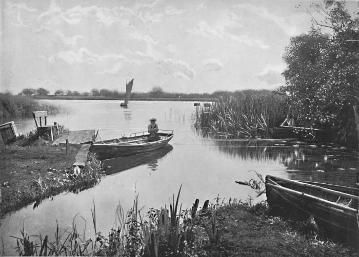 Framed Print : Wroxham Broad, Norfolk, c1896. Artist: Poulton & Co Framed Print : Wroxham Broad, Norfolk, c1896. Artist: Poulton & Co