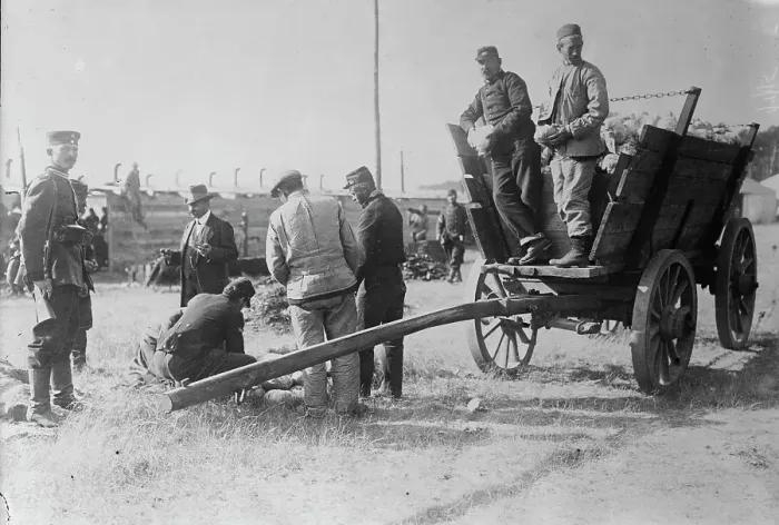 Framed Print : Wynsdorf (Zossen), French prisoners receiving cabbages, 7 Jan 1915. Creator: Bain News Service Framed Print : Wynsdorf (Zossen), French prisoners receiving cabbages, 7 Jan 1915. Creator: Bain News Service