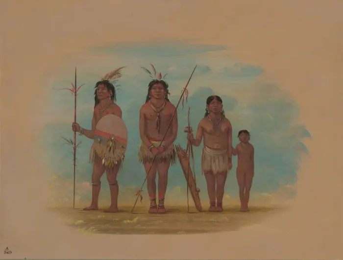 Framed Print : Four Xingu Indians, 1854 / 1869. Creator: George Catlin Framed Print : Four Xingu Indians, 1854 / 1869. Creator: George Catlin