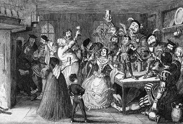 Xit, now Sir Narcissus le Grand, entertaining his friends on his wedding day, 1840. Artist: George Cruikshank