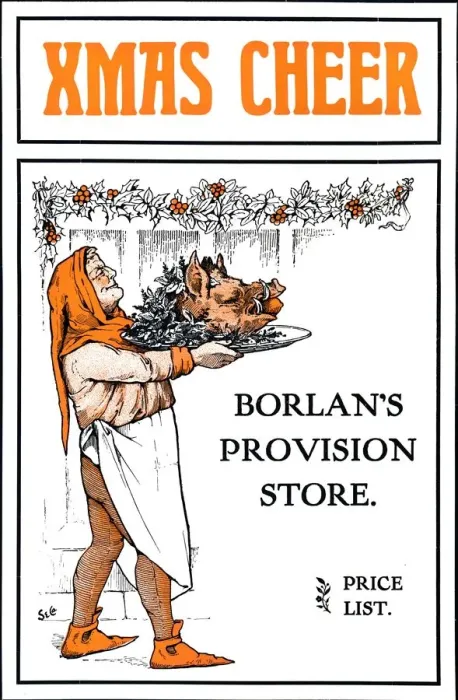 Framed Print : Xmas Cheer - Borlans Provision Store, 1909. Creator: Unknown Framed Print : Xmas Cheer - Borlans Provision Store, 1909. Creator: Unknown