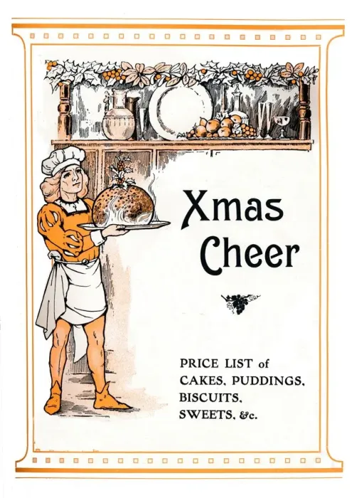 Framed Print : Xmas Cheer - Price List of Cakes, Puddings, Biscuits, Sweets, &c. 1910 Framed Print : Xmas Cheer - Price List of Cakes, Puddings, Biscuits, Sweets, &c. 1910