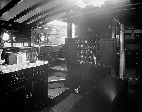Yacht Althea, cabin showing buffet, between 1907 and 1915. Creator: Unknown