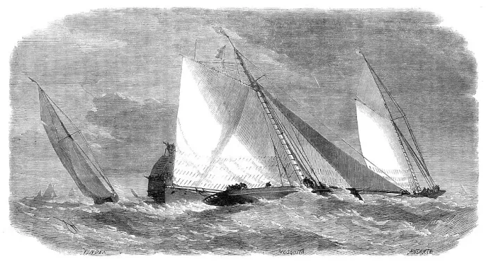 Framed Print : The Yacht Matches in the Thames: Royal Thames Yacht Club...rounding the steamer at the Nore, 1864. Creator: Smyth Framed Print : The Yacht Matches in the Thames: Royal Thames Yacht Club...rounding the steamer at the Nore, 1864. Creator: Smyth