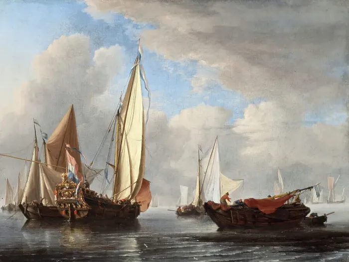 Framed Print : A Yacht and Other Vessels in a Calm, 1671. Creator: Willem van de Velde the Younger Framed Print : A Yacht and Other Vessels in a Calm, 1671. Creator: Willem van de Velde the Younger