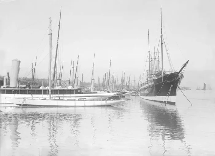 Framed Print : Yachts lying up at Cowes. Creator: Kirk & Sons of Cowes Framed Print : Yachts lying up at Cowes. Creator: Kirk & Sons of Cowes