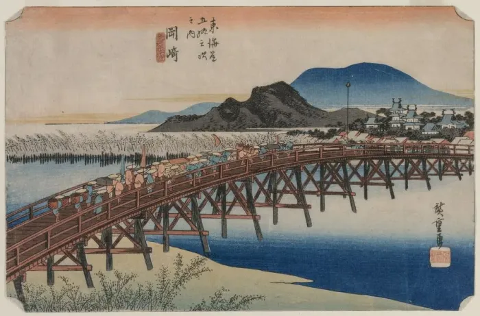 Framed Print : Yahagi Bridge at Okazaki (Station 39), From the series Fifty-Three Stations of the Tokaido, 1833. Creator: Ando Hiroshige (Japanese, 1797-1858) Framed Print : Yahagi Bridge at Okazaki (Station 39), From the series Fifty-Three Stations of the Tokaido, 1833. Creator: Ando Hiroshige (Japanese, 1797-1858)