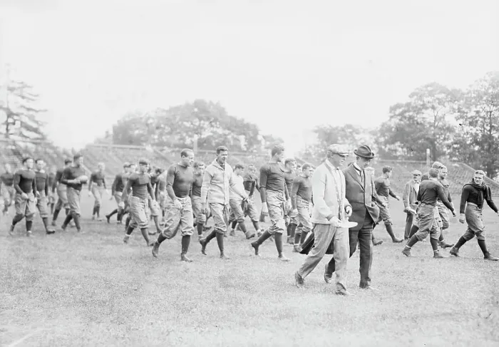 Framed Print : Yale Squad coming on field, Bomeisler, Spalding, Mack, Dr. Bull, between c1910 and c1915. Creator: Bain News Service Framed Print : Yale Squad coming on field, Bomeisler, Spalding, Mack, Dr. Bull, between c1910 and c1915. Creator: Bain News Service