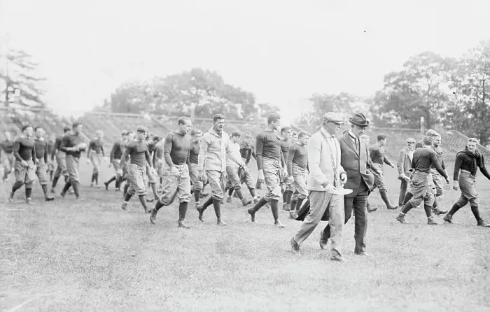 Framed Print : Yale Squad coming on field, Bomeisler, Spalding, Mack, Dr. Bull, between c1910 and c1915. Creator: Bain News Service Framed Print : Yale Squad coming on field, Bomeisler, Spalding, Mack, Dr. Bull, between c1910 and c1915. Creator: Bain News Service