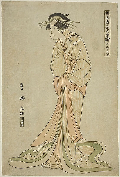 Yamatoya: Iwai Hanshiro IV as Okaru, from the series 'Portraits of Actors on Stage...', 1795. Creator: Utagawa Toyokuni I. Yamatoya: Iwai Hanshiro IV as Okaru, from the series 'Portraits of Actors on Stage...', 1795