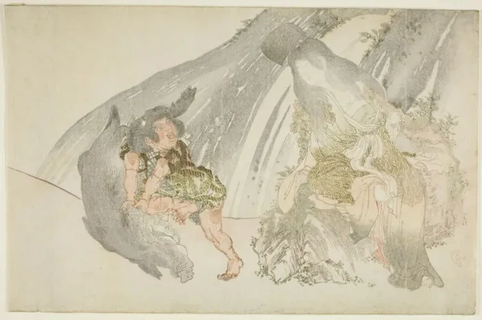 Framed Print : Yamauba Watching Kintaro Wrestle a Boar, Japan, late 18th / early 19th century Framed Print : Yamauba Watching Kintaro Wrestle a Boar, Japan, late 18th / early 19th century
