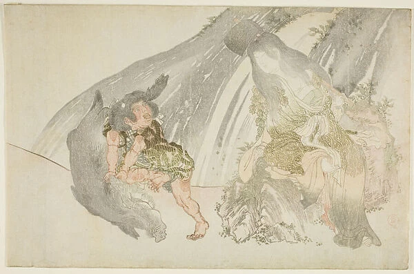 Yamauba Watching Kintaro Wrestle a Boar, Japan, late 18th  /  early 19th century