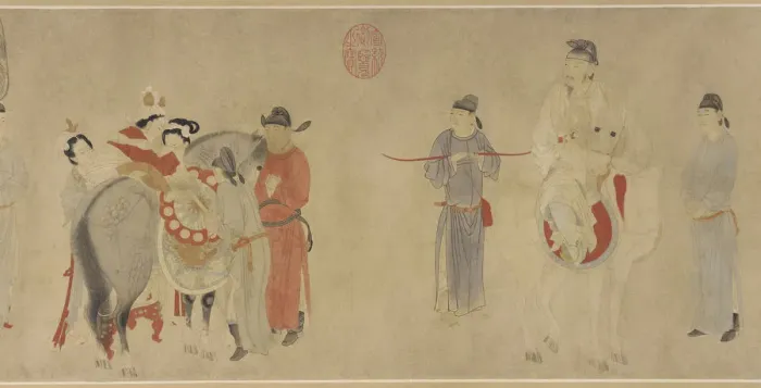 Framed Print : Yang Guifei Mounting a Horse, Emperor Xuanzong on horseback Framed Print : Yang Guifei Mounting a Horse, Emperor Xuanzong on horseback
