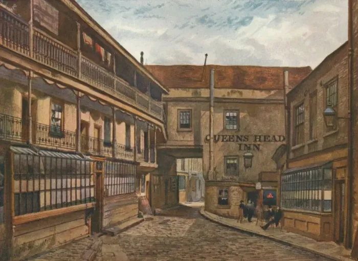 Framed Print : The Yard of the Queens Head Inn, Borough, Southwark, London, 1880 (1926) Artist: John Crowther Framed Print : The Yard of the Queens Head Inn, Borough, Southwark, London, 1880 (1926) Artist: John Crowther