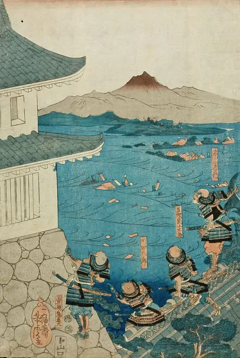 Framed Print : Yasuhiro Surveying his Army being Washed Away (image 2 of 3), c1850. Creator: Utagawa Yoshitora Framed Print : Yasuhiro Surveying his Army being Washed Away (image 2 of 3), c1850. Creator: Utagawa Yoshitora