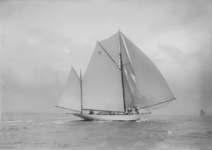 Framed Print : The yawl Celia with full sail, 1912. Creator: Kirk & Sons of Cowes Framed Print : The yawl Celia with full sail, 1912. Creator: Kirk & Sons of Cowes