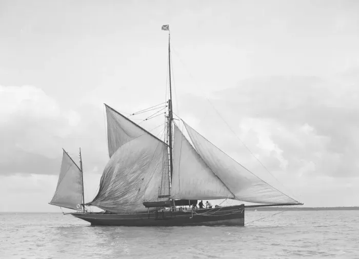Framed Print : The yawl Roma raising main sail, 1912. Creator: Kirk & Sons of Cowes Framed Print : The yawl Roma raising main sail, 1912. Creator: Kirk & Sons of Cowes