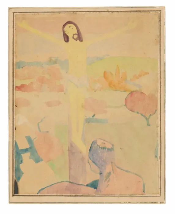 Framed Print : The Yellow Christ (recto), Female Bather Wading through a Brook, c. 1889 Framed Print : The Yellow Christ (recto), Female Bather Wading through a Brook, c. 1889
