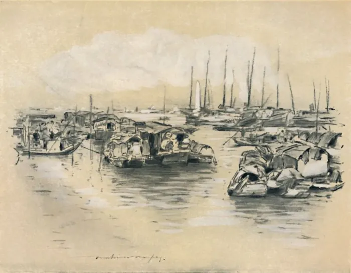 Framed Print : On the Yellow River, 1903. Artist: Mortimer L Menpes Framed Print : On the Yellow River, 1903. Artist: Mortimer L Menpes