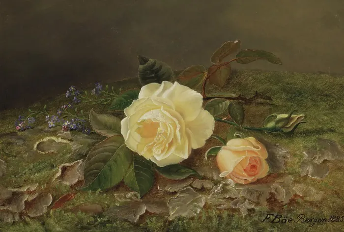 Framed Print : Yellow Roses, 1885. Creator: Frants Diderik Boe Framed Print : Yellow Roses, 1885. Creator: Frants Diderik Boe