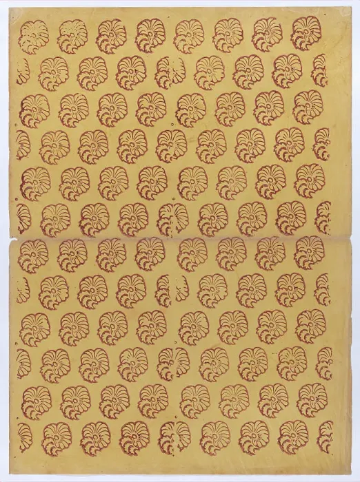 Framed Print : Yellow sheet with overall red abstract pattern, 19th century. Creator: Anon Framed Print : Yellow sheet with overall red abstract pattern, 19th century. Creator: Anon