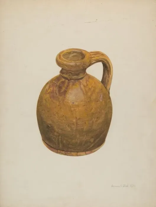 Framed Print : Yellow Stoneware Jug, 1941. Creator: Herman O. Stroh Framed Print : Yellow Stoneware Jug, 1941. Creator: Herman O. Stroh