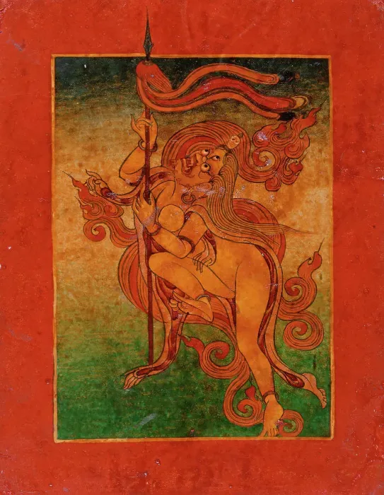 Framed Print : Yellow Yami (?) with Spear, Nyingmapa Buddhist or Bon Ritual Card, 18th-19th century. Creator: Unknown Framed Print : Yellow Yami (?) with Spear, Nyingmapa Buddhist or Bon Ritual Card, 18th-19th century. Creator: Unknown