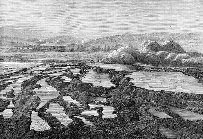 Framed Print : The Yellowstone Lake Region of North America: Upper Fire-Hole, From Old Faithful, 1874. Creator: Unknown Framed Print : The Yellowstone Lake Region of North America: Upper Fire-Hole, From Old Faithful, 1874. Creator: Unknown