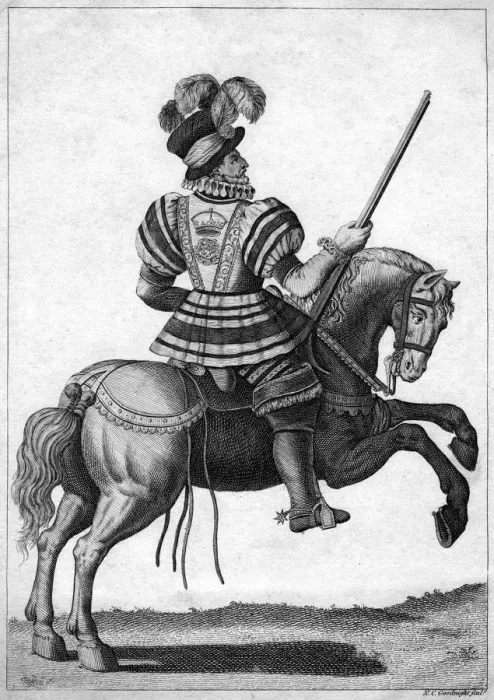 Framed Print : A Yeoman of the Guard, attending Queen Elizabeth I on a progress. Artist: NC Goodnight Framed Print : A Yeoman of the Guard, attending Queen Elizabeth I on a progress. Artist: NC Goodnight