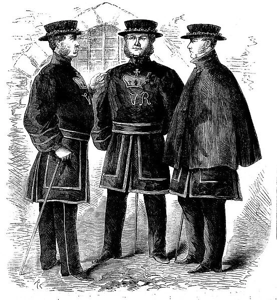 The Yeomen of the Guard at the Tower in their New Costume, 1858. Creator: Unknown