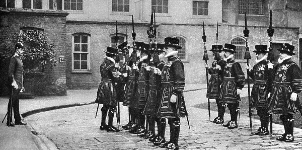 Yeomen Warders on parade at the Tower of London, 1926-1927