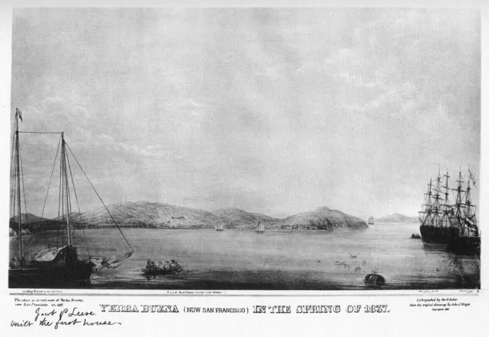 Framed Print : Yerba Buena (now San Francisco), California, 1837 (1937). Artist: Graham Baker Framed Print : Yerba Buena (now San Francisco), California, 1837 (1937). Artist: Graham Baker