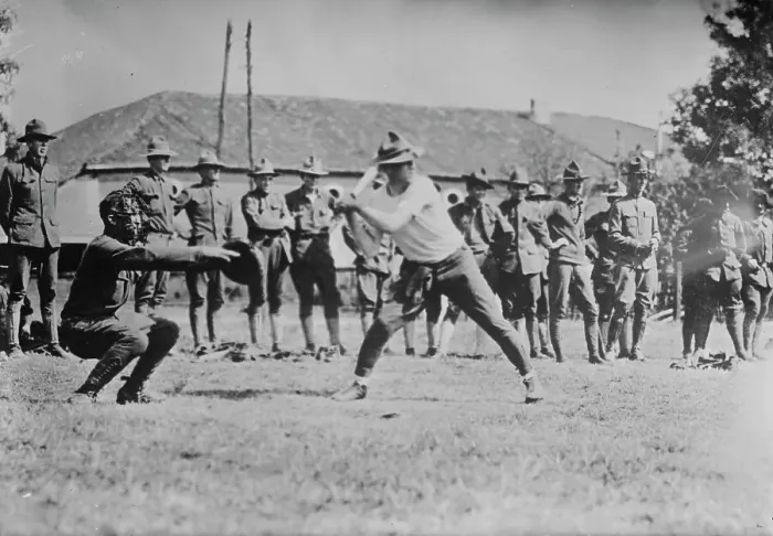 Framed Print : Y.M.C.A. hut in France, soldiers ball game, 1917 or 1918. Creator: Bain News Service Framed Print : Y.M.C.A. hut in France, soldiers ball game, 1917 or 1918. Creator: Bain News Service
