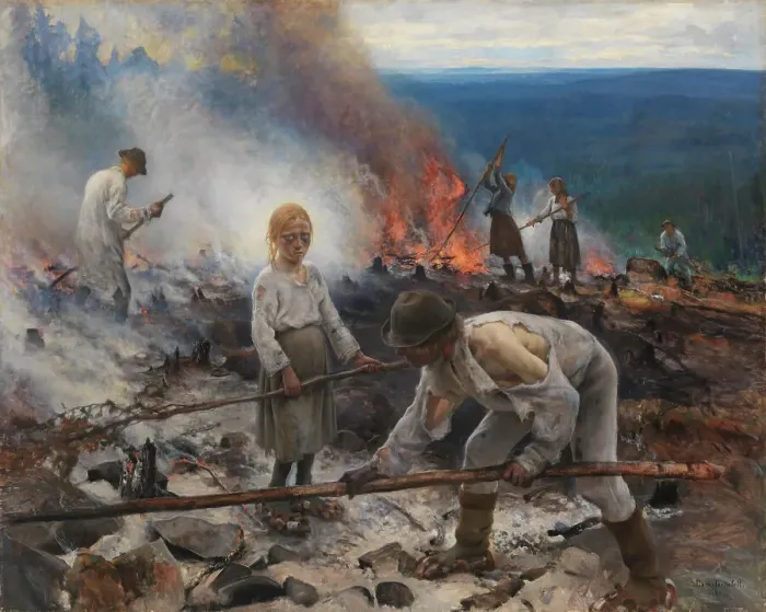 Framed Print : Under the Yoke (Burning the Brushwood), 1893. Creator: Eero Jarnefelt Framed Print : Under the Yoke (Burning the Brushwood), 1893. Creator: Eero Jarnefelt