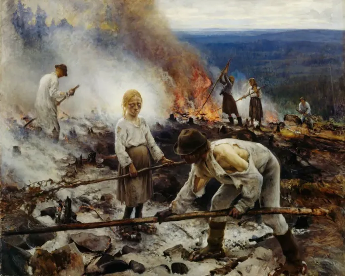 Framed Print : Under the Yoke (Burning the Brushwood). Artist: Jarnefelt, Eero (1863-1937) Framed Print : Under the Yoke (Burning the Brushwood). Artist: Jarnefelt, Eero (1863-1937)