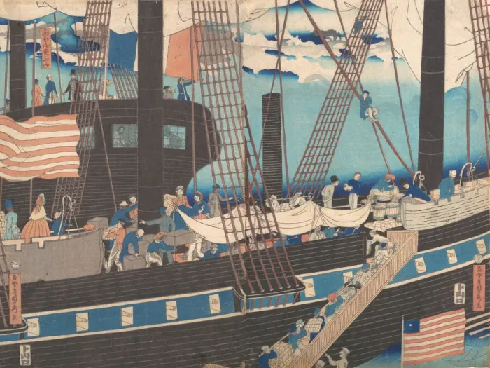 Framed Print : Yokohama Trade: Westerners Loading Cargo, 4th month, 1861 Framed Print : Yokohama Trade: Westerners Loading Cargo, 4th month, 1861