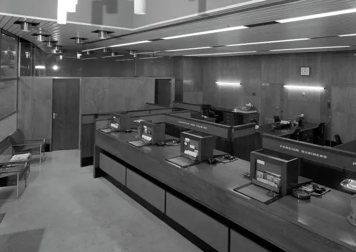Framed Print : Yorkshire Bank interior, Mexborough, South Yorkshire, 1970. Artist: Michael Walters Framed Print : Yorkshire Bank interior, Mexborough, South Yorkshire, 1970. Artist: Michael Walters