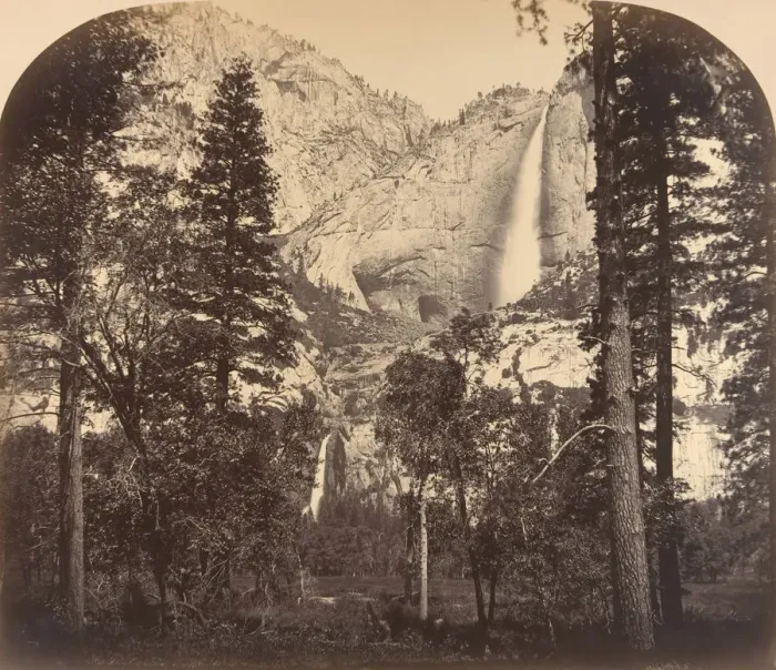 Framed Print : Yosemite Fall. Down the Valley. 2637 Ft. 1861. Creator: Carleton Emmons Watkins Framed Print : Yosemite Fall. Down the Valley. 2637 Ft. 1861. Creator: Carleton Emmons Watkins