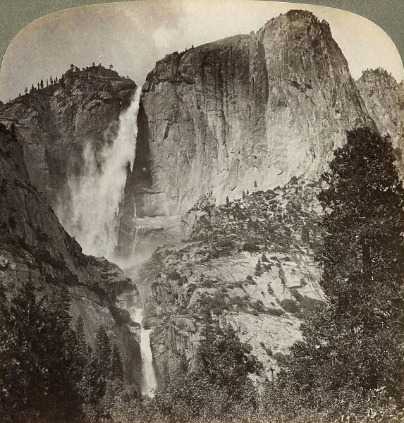 Yosemite Point and wind-blown Yosemite Falls, Yosemite Valley, California, USA, 1902. Artist: Underwood & Underwood