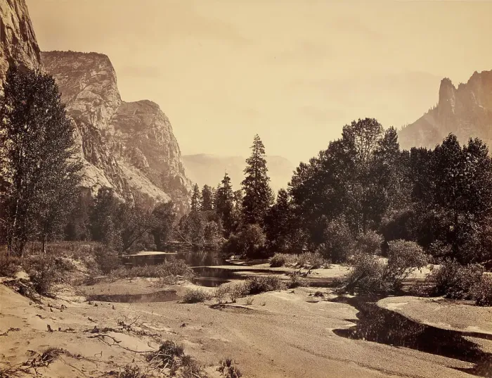 Framed Print : Up Yosemite Valley From The Foot Of El Capitan, 1865-66. Creator: Carleton Emmons Watkins Framed Print : Up Yosemite Valley From The Foot Of El Capitan, 1865-66. Creator: Carleton Emmons Watkins