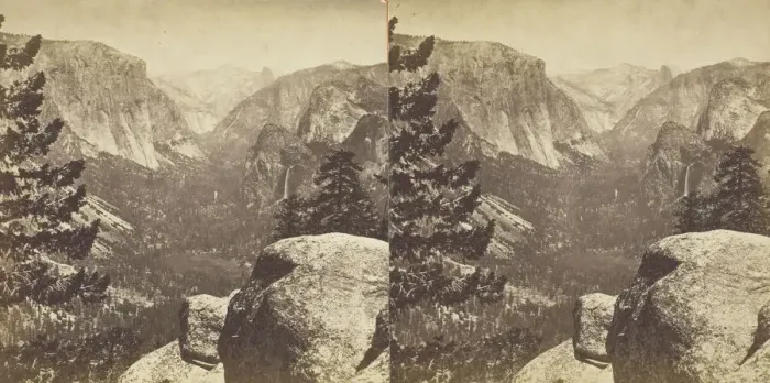 Framed Print : The Yosemite Valley, form the Mariposa Trail, 1861 / 76. Creator: Carleton Emmons Watkins Framed Print : The Yosemite Valley, form the Mariposa Trail, 1861 / 76. Creator: Carleton Emmons Watkins