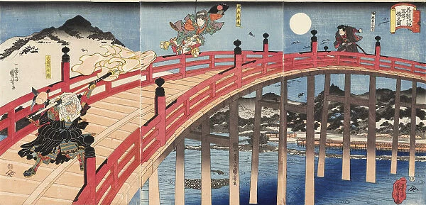 Yoshitsune ichidaiki Gojo-no-hashi no zu, ca 1839. Creator: Kuniyoshi, Utagawa (1797-1861)