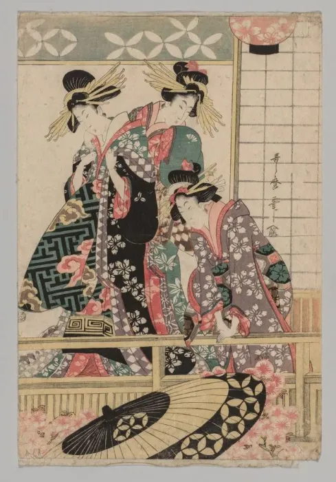 Framed Print : Yoshiwara Women Looking into the Street at Springtime, 1753-1806. Creator: Unknown Framed Print : Yoshiwara Women Looking into the Street at Springtime, 1753-1806. Creator: Unknown