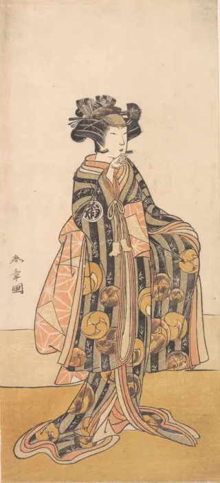 Framed Print : Yoshizawa Iroha as a Woman (Tomoe Gozen?) Standing on the Bank, 1774 or 1775. Creator: Shunsho Framed Print : Yoshizawa Iroha as a Woman (Tomoe Gozen?) Standing on the Bank, 1774 or 1775. Creator: Shunsho