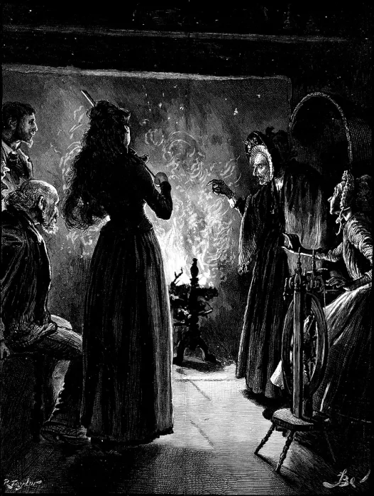 Framed Print : 'You, ' she cried, pointing her long skinny finger at Roland. 'You! oh! you have come at last', 1890. Creator: R. Taylor Framed Print : 'You, ' she cried, pointing her long skinny finger at Roland. 'You! oh! you have come at last', 1890. Creator: R. Taylor