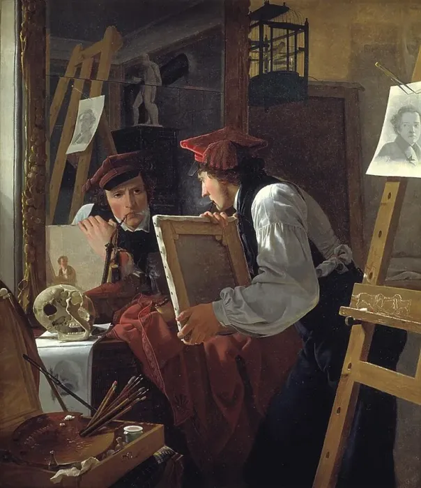 Framed Print : A Young Artist (Ditlev Blunck) Examining a Sketch in a Mirror, 1826. Creator: Wilhelm Bendz Framed Print : A Young Artist (Ditlev Blunck) Examining a Sketch in a Mirror, 1826. Creator: Wilhelm Bendz