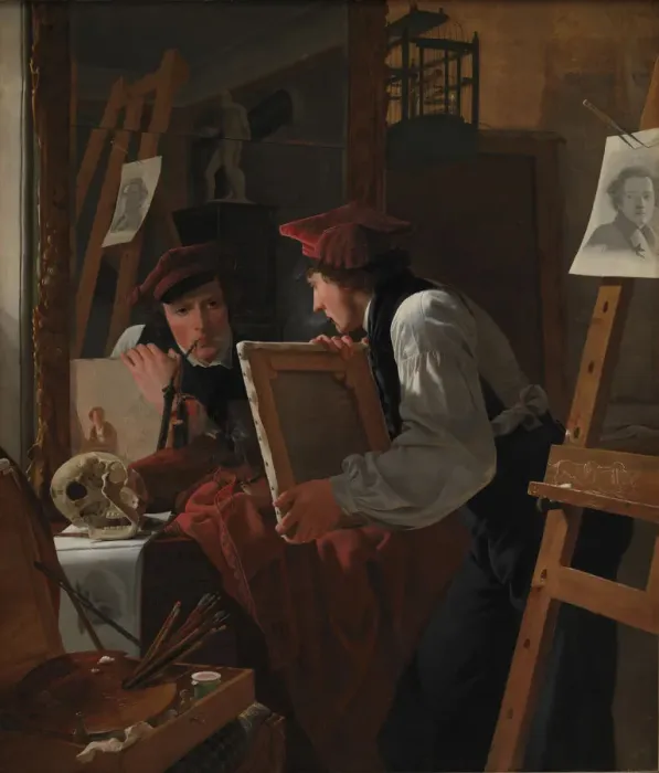 Framed Print : A Young Artist Examining a Sketch in a Mirror, 1926. Artist: Bendz, Wilhelm (1804-1832) Framed Print : A Young Artist Examining a Sketch in a Mirror, 1926. Artist: Bendz, Wilhelm (1804-1832)