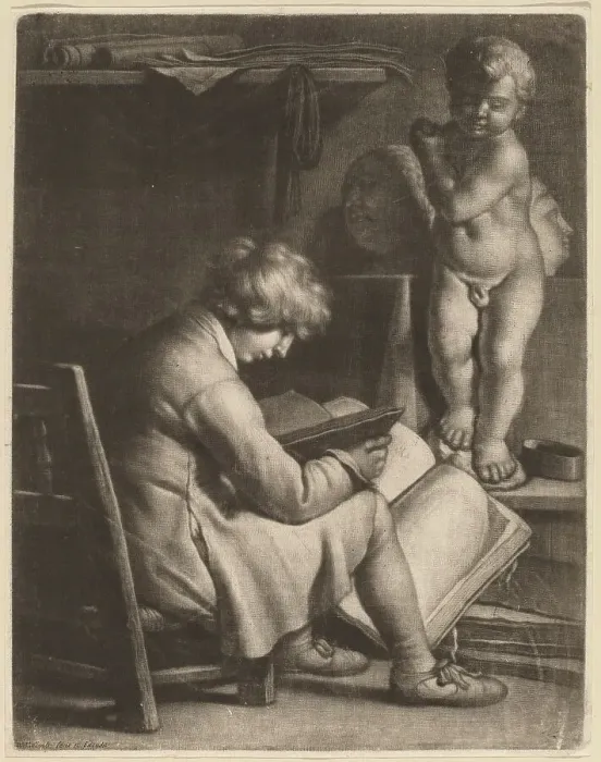 Framed Print : Young Artist with a Statue of Cupid. Creator: Wallerant Vaillant Framed Print : Young Artist with a Statue of Cupid. Creator: Wallerant Vaillant