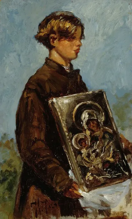 Framed Print : Young Boy Carrying an Icon, study, 1880. Creator: Il'ya Repin
